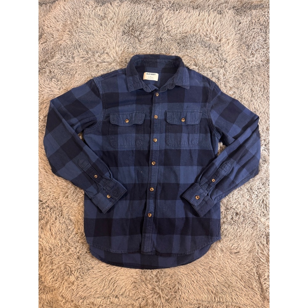 Old Navy Mens Blue Buffalo Plaid Double Brushed Flannel Button Down Shirt Size M